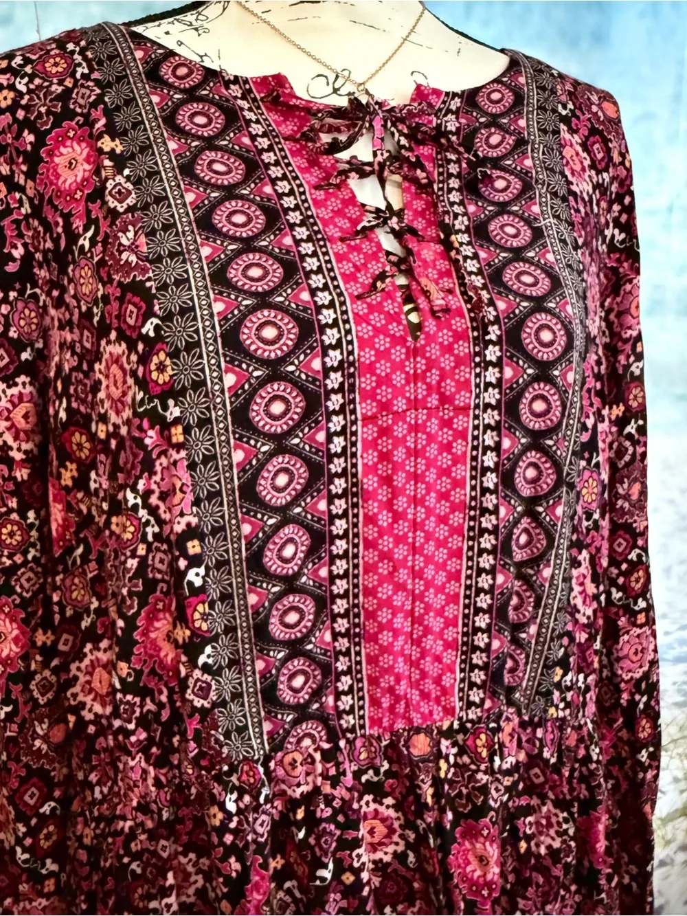 Lane Bryant Floral Boho Maxi Dress in Pink and Black